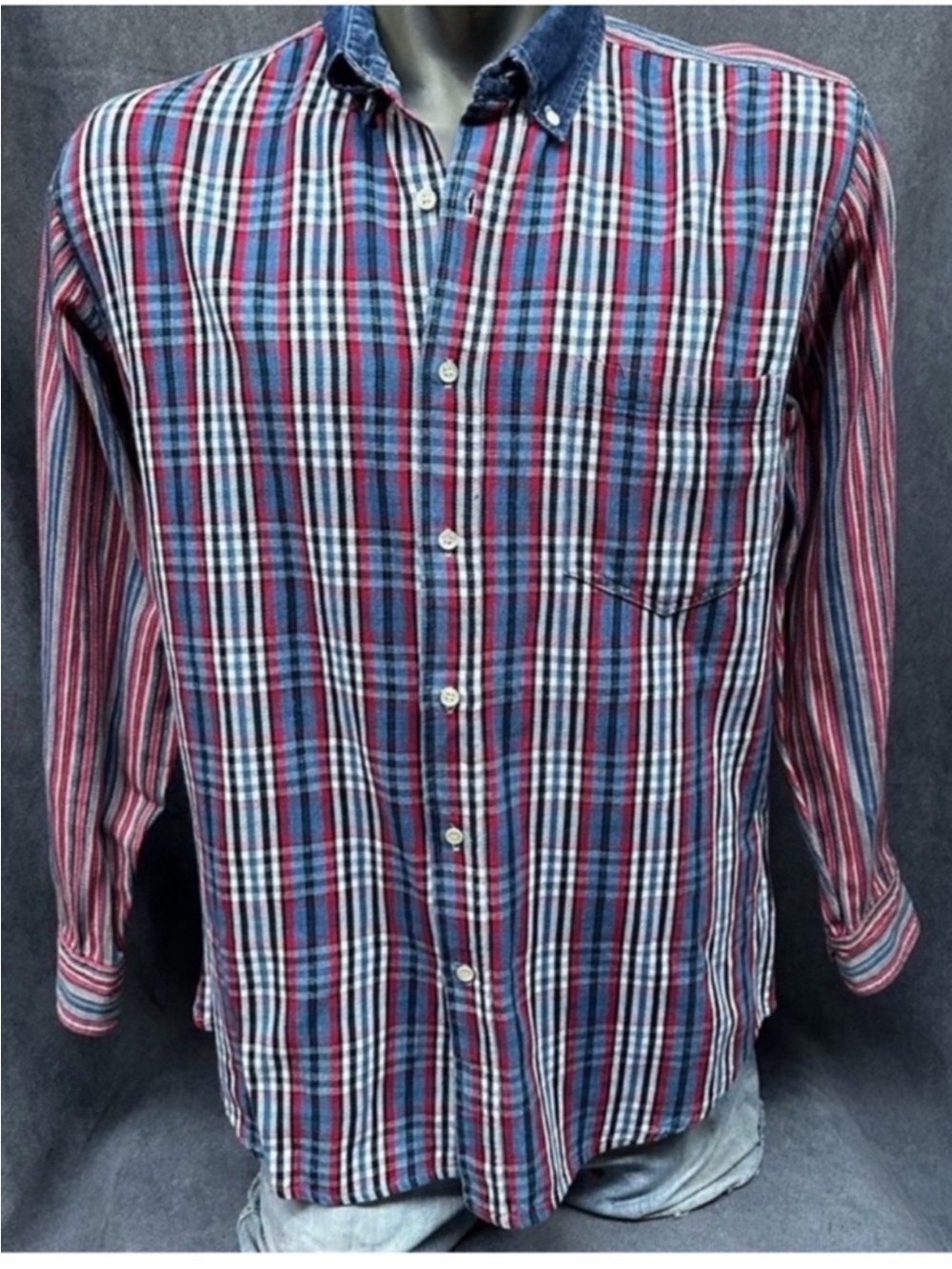 Vintage ‘90s plaid & striped denim shirt Gitano large men’s